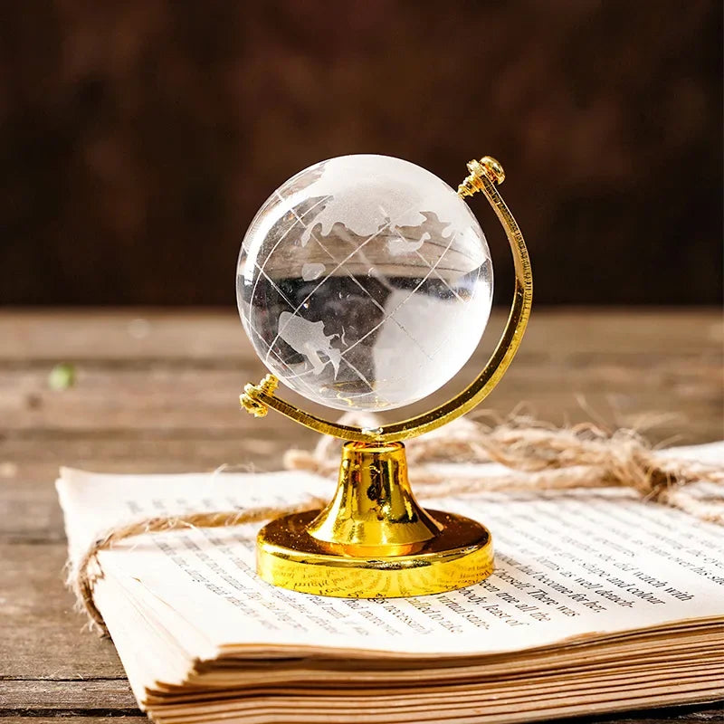 Globo de Cristal Transparente Mapa Mundial para Mesa Lenogue Dourado