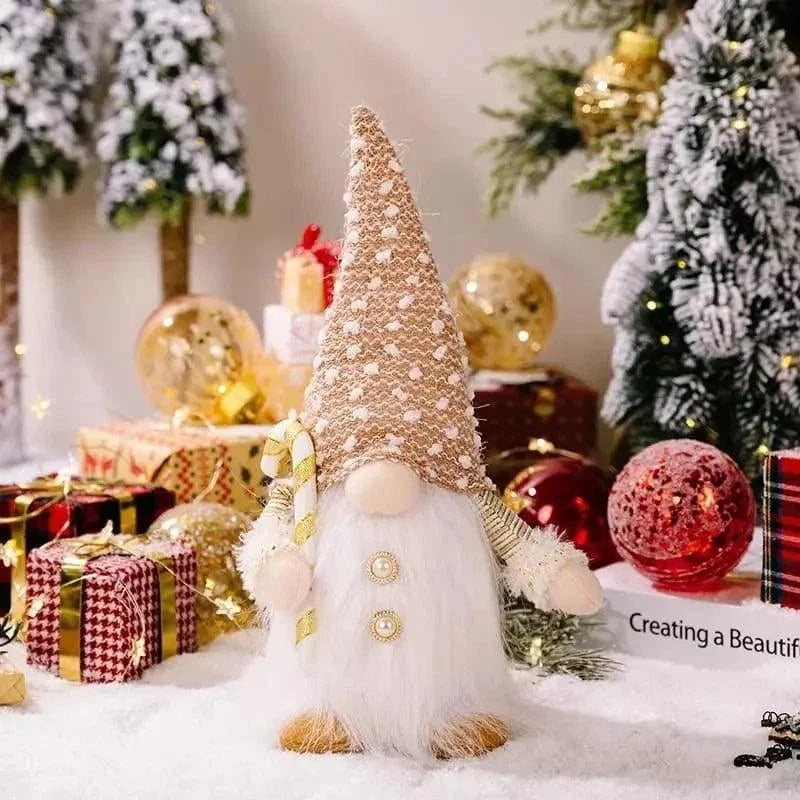 Gnomo de Natal Iluminado com Led para Decoração Lenogue Bege