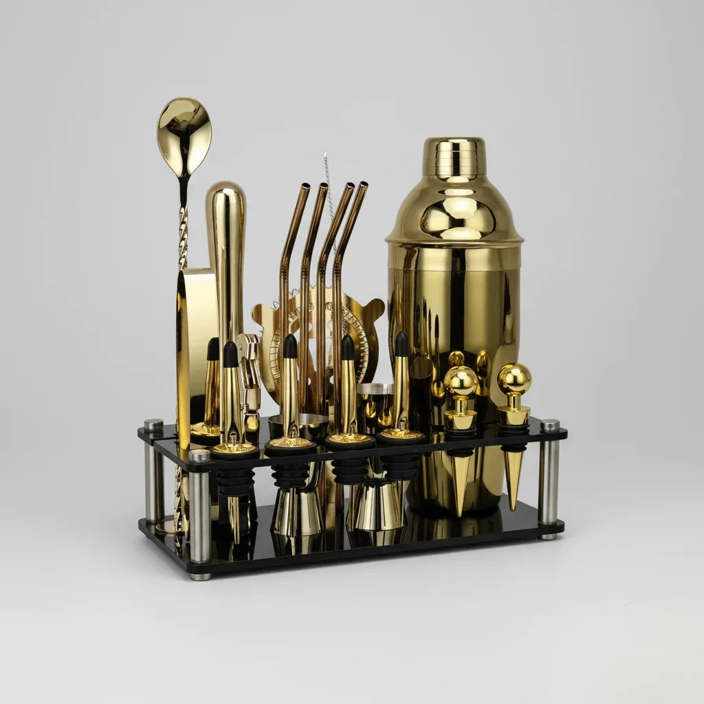Kit Bartender com Shaker Boston e Cobbler Premium Lenogue Dourado