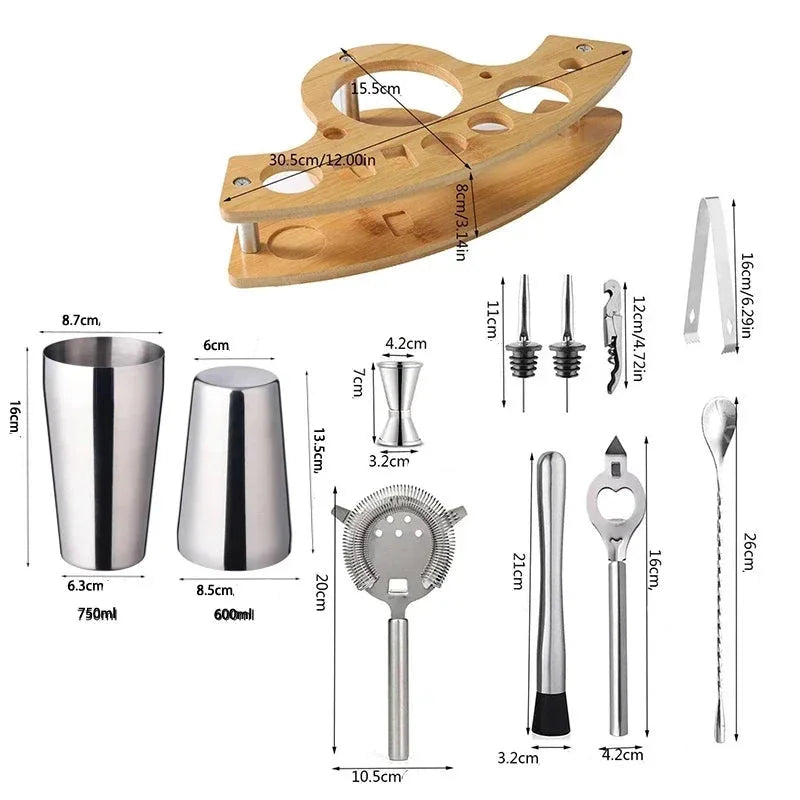 Kit Bartender de Aço Inoxidável com Shaker e Ferramentas Lenogue