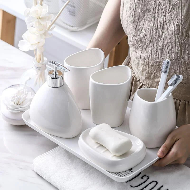 Kit de Banheiro em Cerâmica com 6 Peças para Lavabo Lenogue