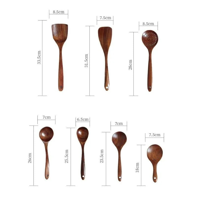 Kit Utensílios de Cozinha 7 Peças em Madeira Teca Lenogue (conj. Peças)