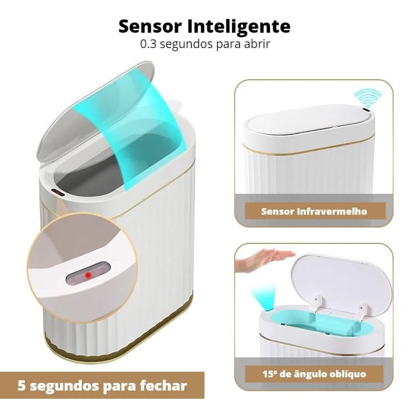 Lixeira Automática Oval 9l com Sensor para Banheiro e Cozinha Lenogue Branco (9l Oval)
