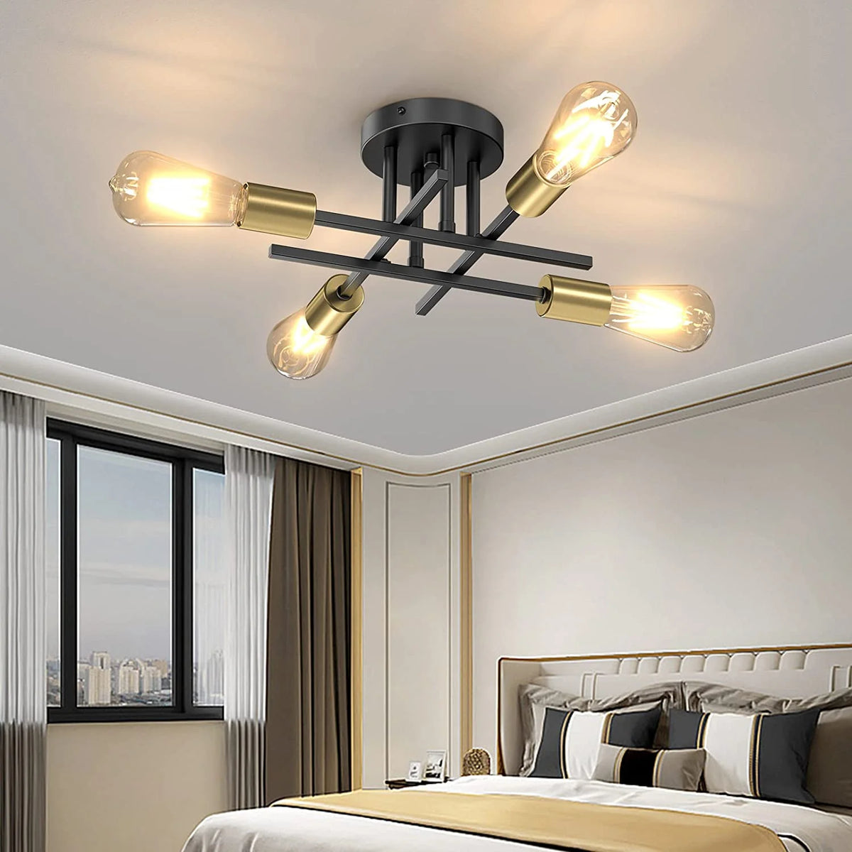 Lustre de Teto Moderno Preto com Design Sputnik para Sala Lenogue