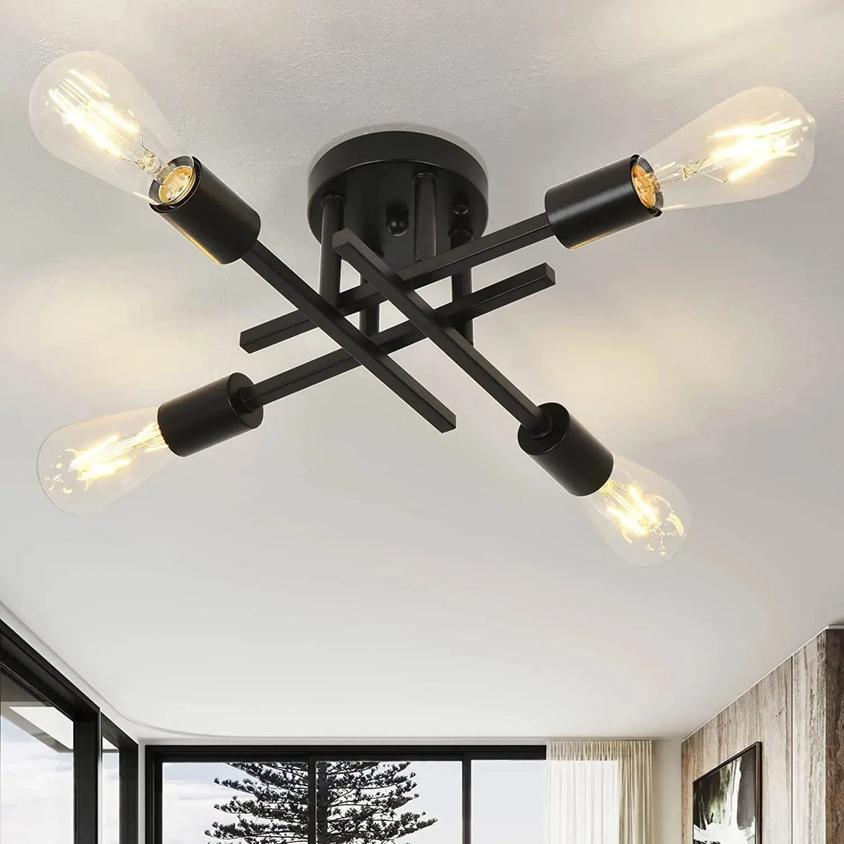 Lustre de Teto Moderno Preto com Design Sputnik para Sala Lenogue