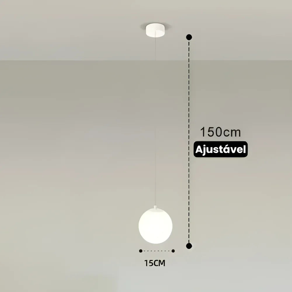Lustre Pendente de Vidro com Led para Sala e Quarto Lenogue Branco - 1 Luminária / Luz Quente (amarelo)