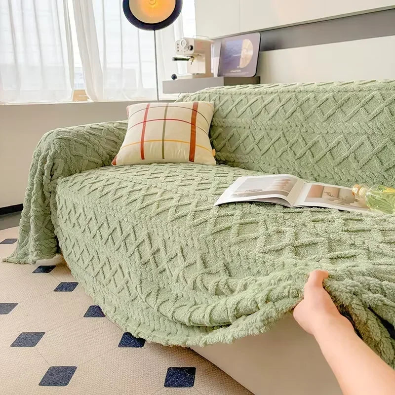 Manta Coral Cinza Fleece Grossa para Sofá e Sala de estar Lenogue