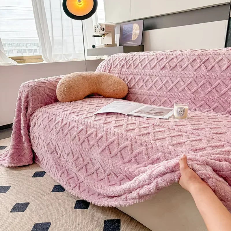 Manta Coral Roxo Fleece Grossa para Sofá e Sala de estar Lenogue
