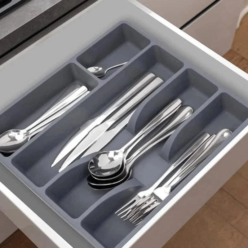 Organizador de Talheres Cinza com 5 Divisórias para Gavetas Cozinha Lenogue