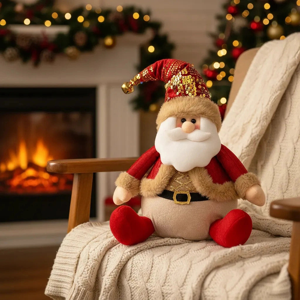 Papai Noel de Pelúcia Sentado Lumière Gorro Lantejoulas Lenogue