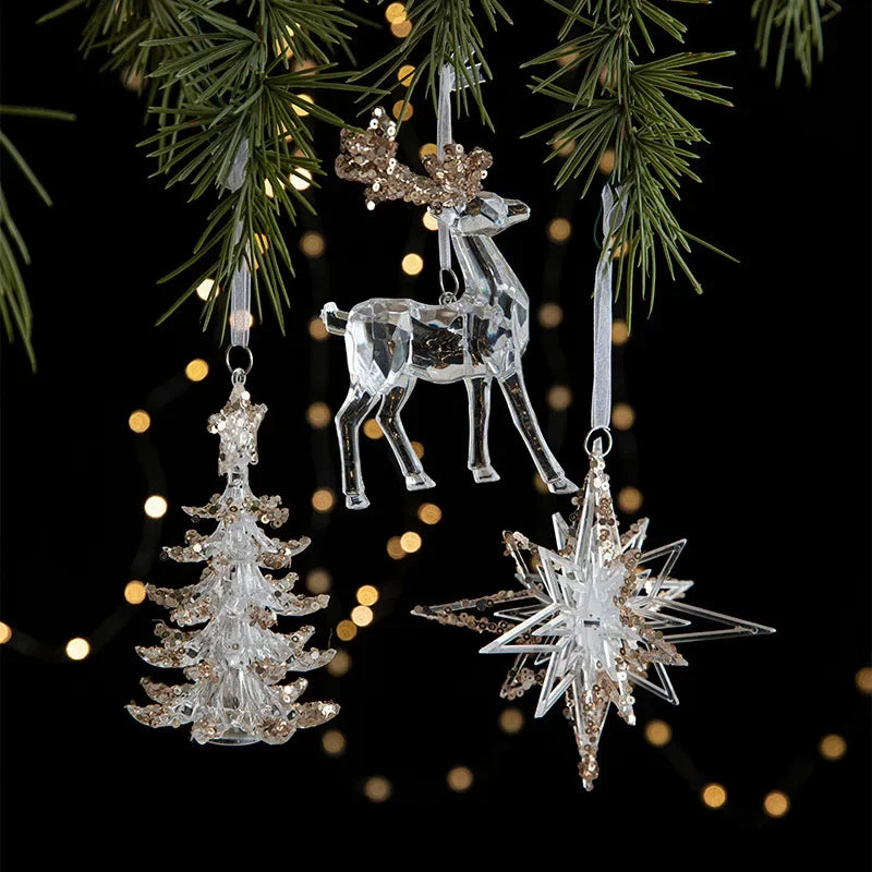 Pingente de Natal Acrílico Transparente Lenogue Mix 3 Peças (mod. 02)