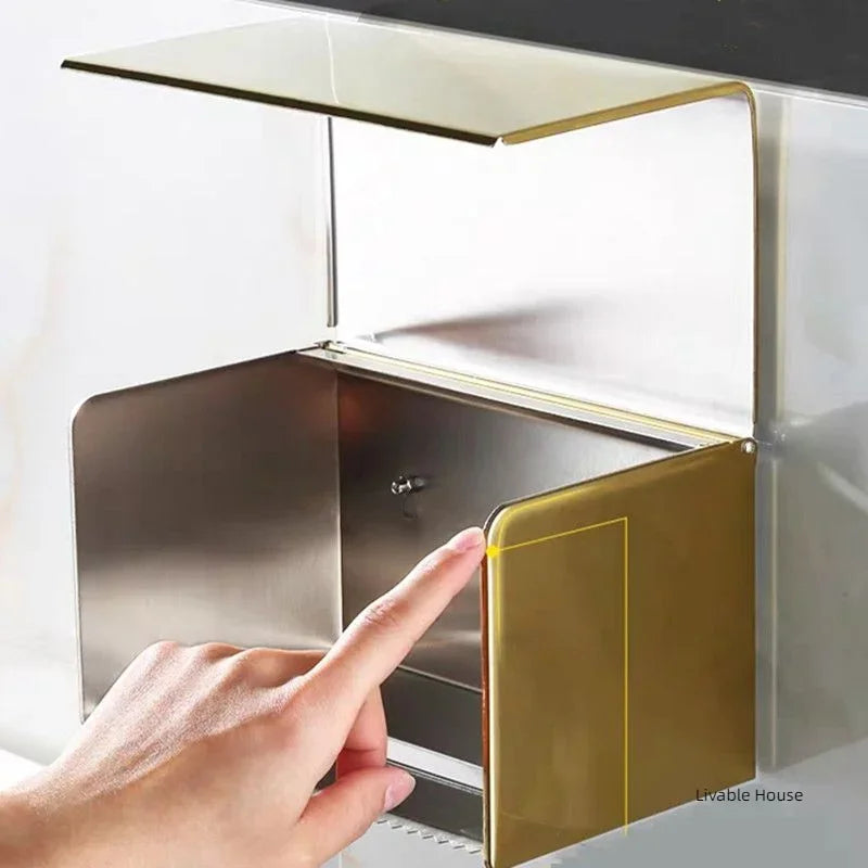 Porta Papel Higiênico com Tampa e Suporte Celular em Aço Inox Lenogue