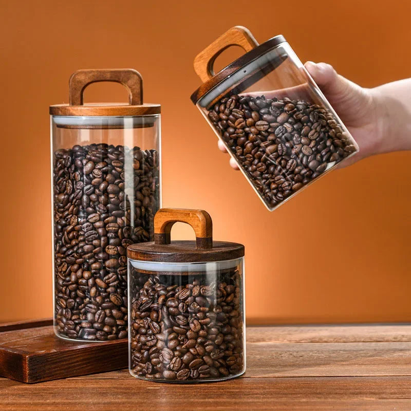 Pote Hermético de Vidro com Vedação a Vácuo para Grãos e Café Lenogue