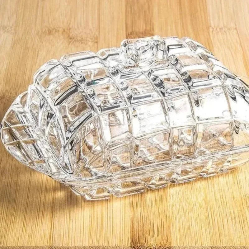 Prato de Luxo em Vidro Transparente para Queijo e Manteiga Lenogue 17 x 10.5 9.5cm