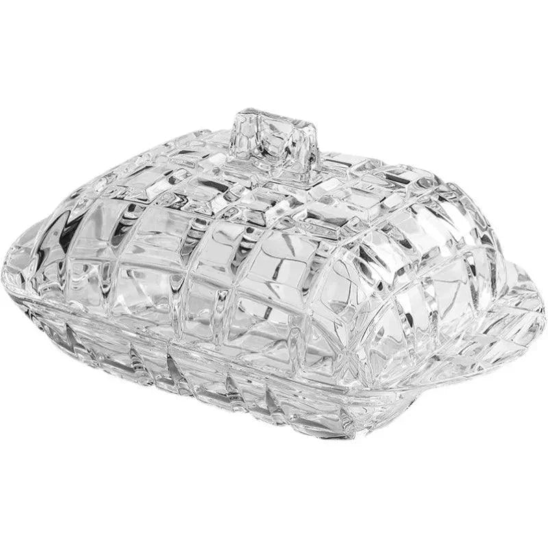 Prato de Luxo em Vidro Transparente para Queijo e Manteiga Lenogue 17 x 10.5 9.5cm