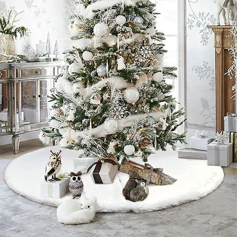 Saia para árvore de Natal Plush Redonda Branco Neve Lenogue 122 Cm