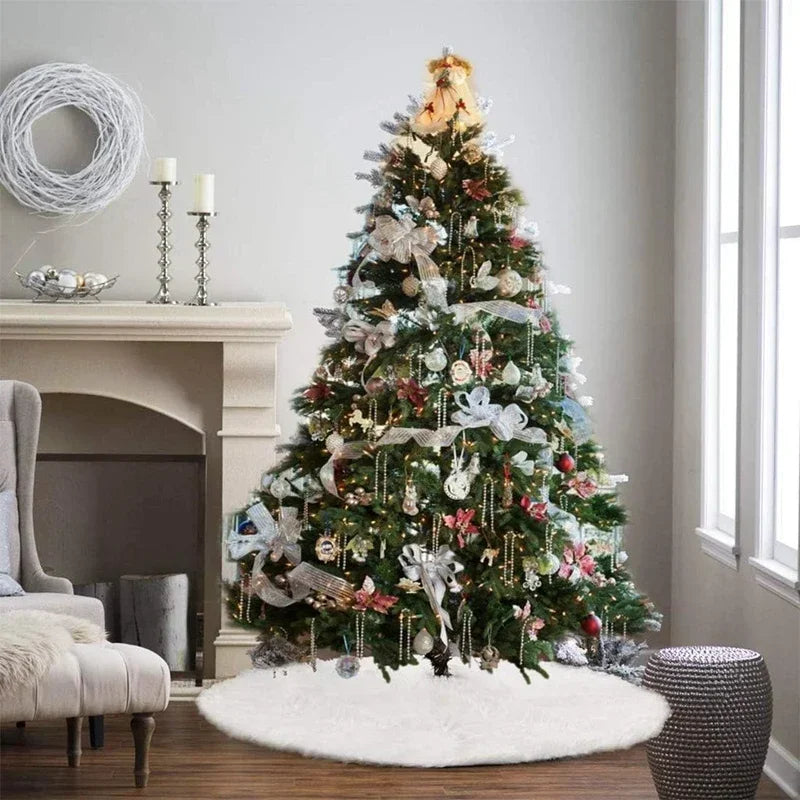 Saia para árvore de Natal Plush Redonda Branco Neve Lenogue