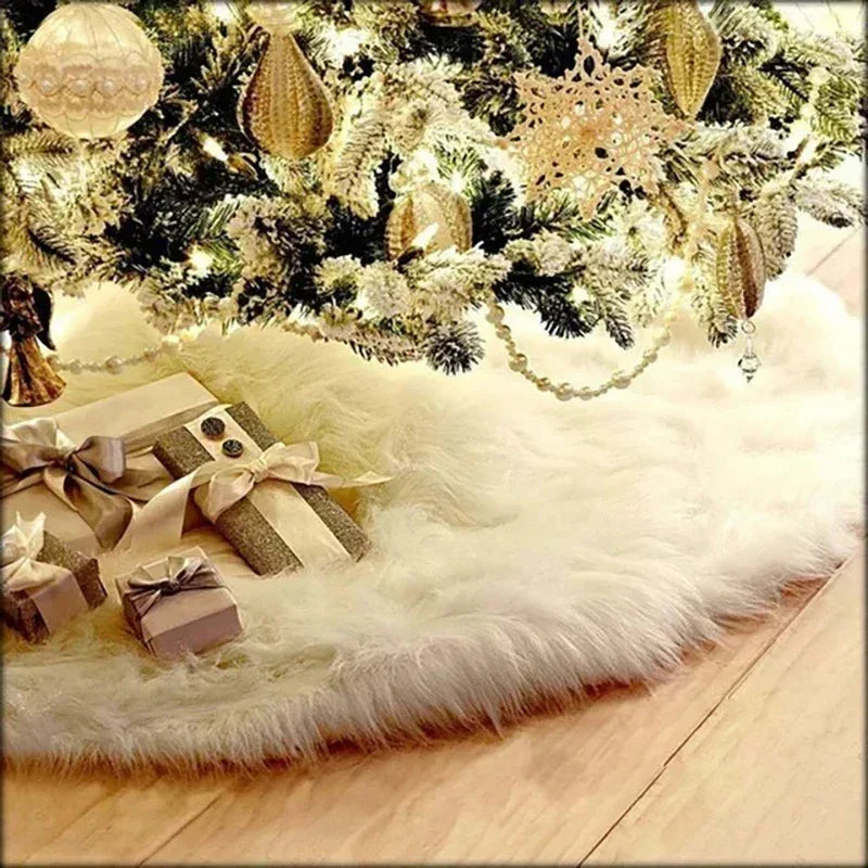 Saia para árvore de Natal Redonda Plush Neve Branca Lenogue Branco