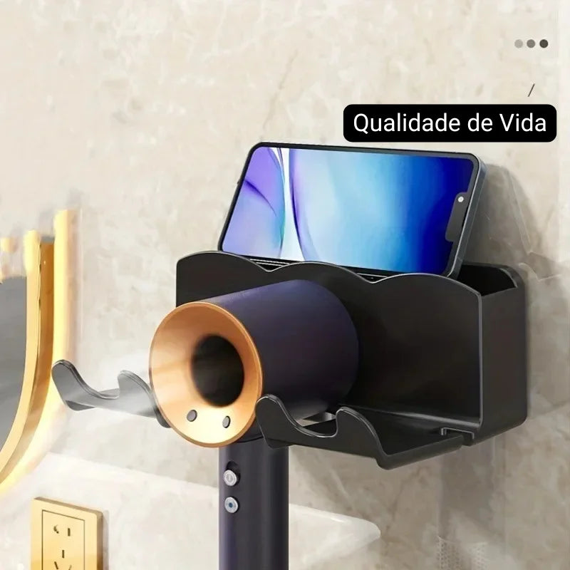 Suporte para Secador de Cabelo sem Perfuração Fixação Adesiva Lenogue