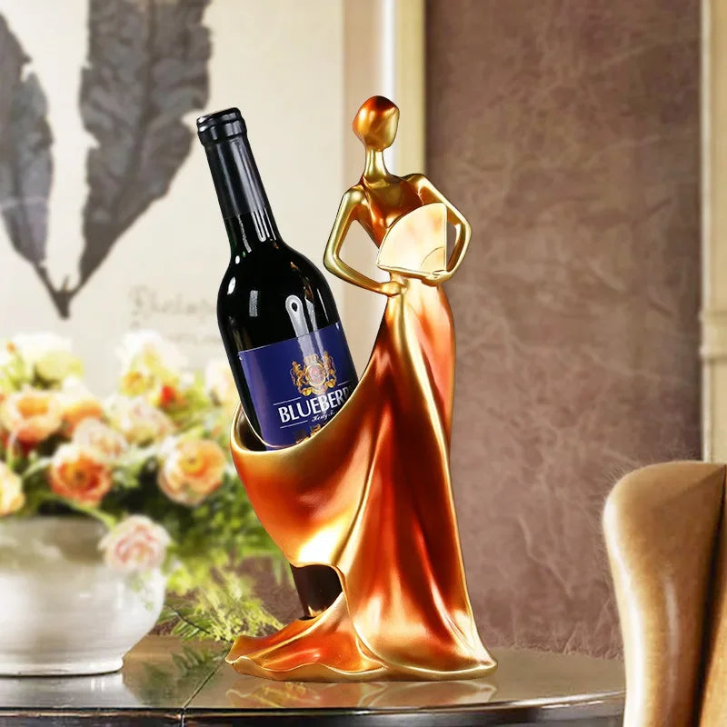Suporte para Vinho Escultura Feminina em Resina Moderna Lenogue Bronze