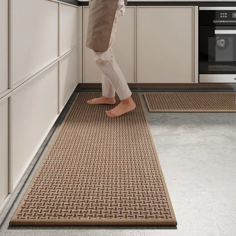 Tapete Antiderrapante Lavável com Padrão Geométrico para Cozinha Lenogue Marrom / 45 x 80 Cm