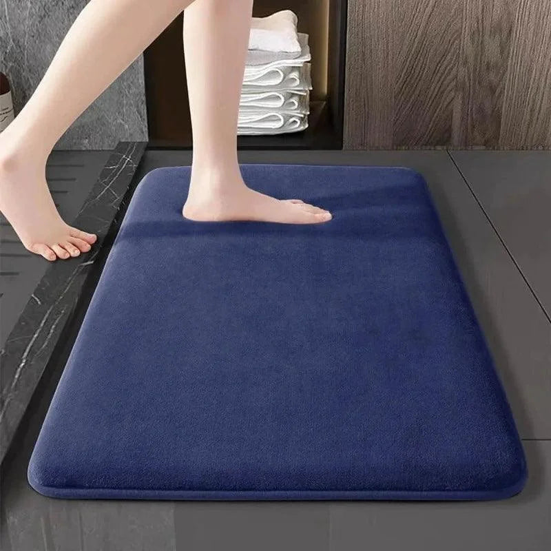 Tapete Antiderrapante Super Absorvente em Veludo Coral Lenogue Azul / 40 x 60 Cm
