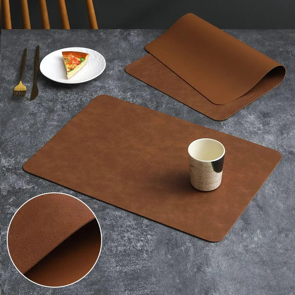 Tapete de Mesa em Couro Impermeável Lenogue Marrom / 30 x 45 Cm