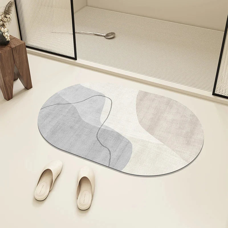 Tapete Diatomito Antiderrapante e Absorvente para Banheiro Lenogue Azul Bege Marrom Oval / 50 x 80 Cm