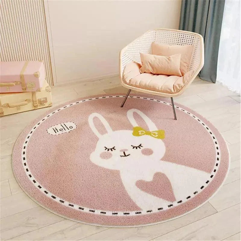 Tapete Infantil Redondo Antiderrapante para Quarto de Criança Lenogue Coelhinha / 80cm x