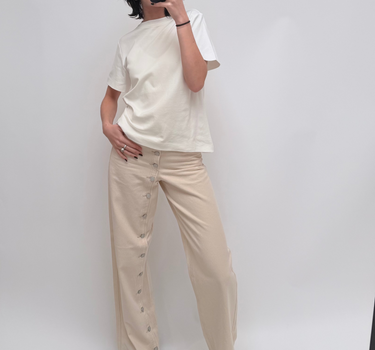 Zoe Ella Wide Detail Pant Ecru