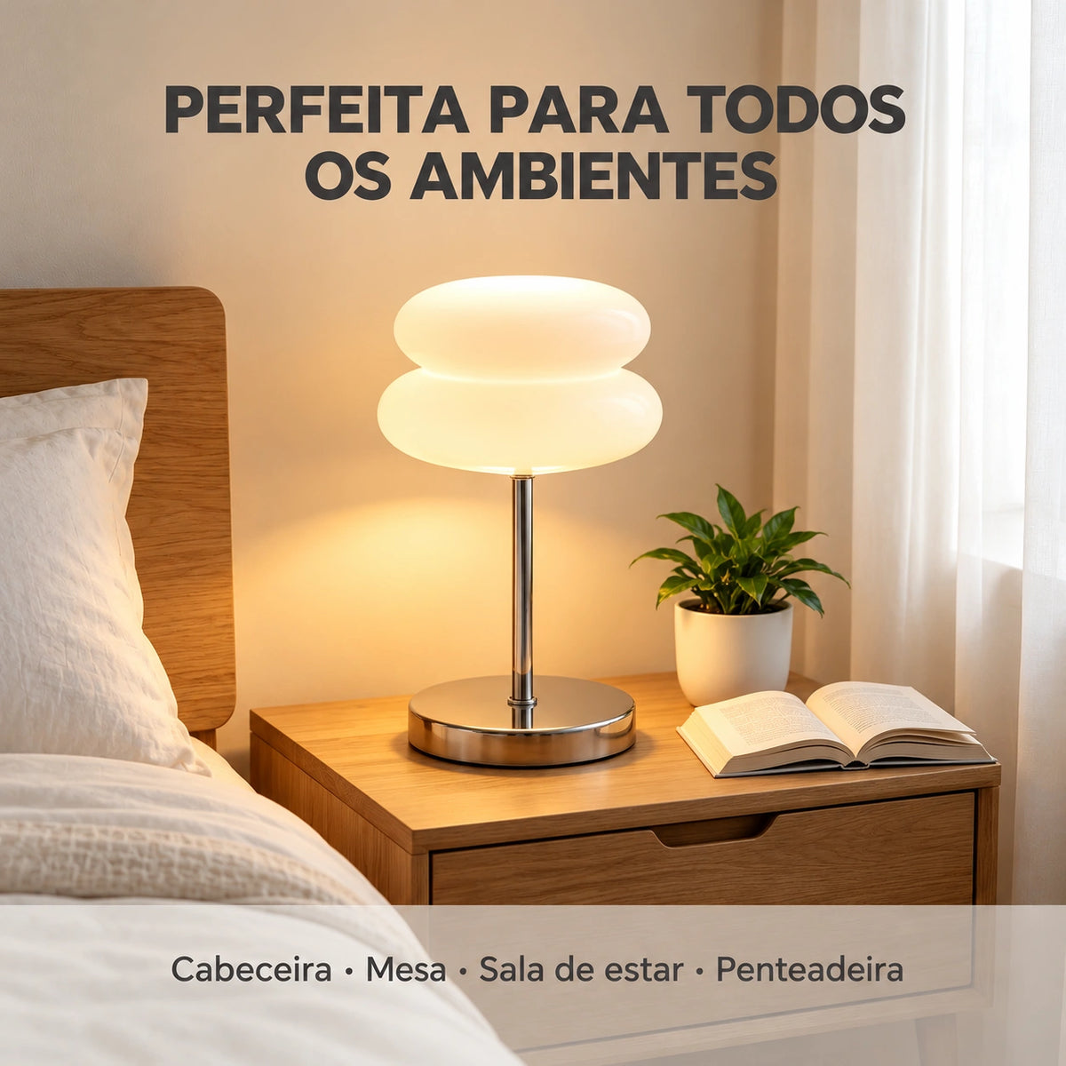 Abajur de Mesa Bauhaus Élégance Luz Regulável Base Metal Lenogue
