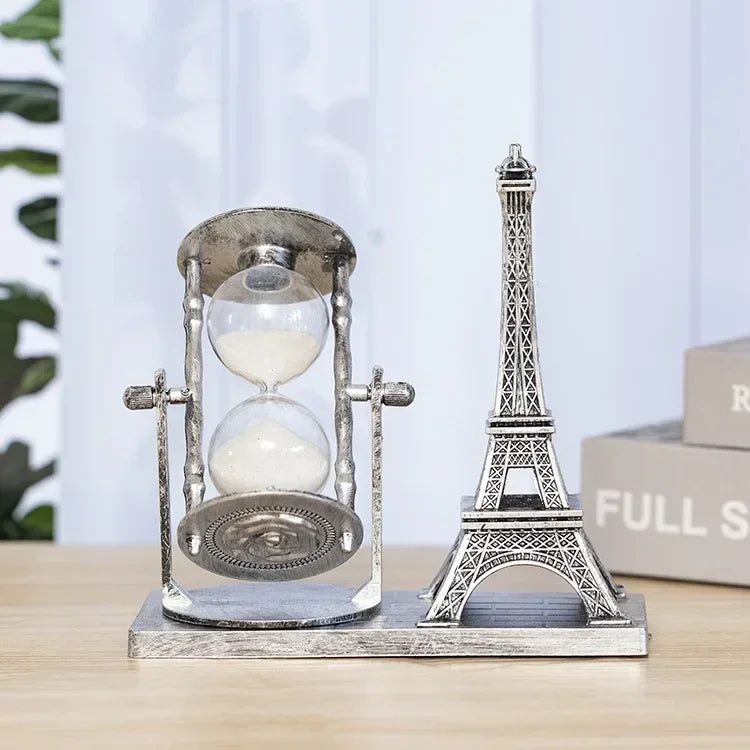 Ampulheta Torre Eiffel Design Retrô para Mesa Lenogue Prata