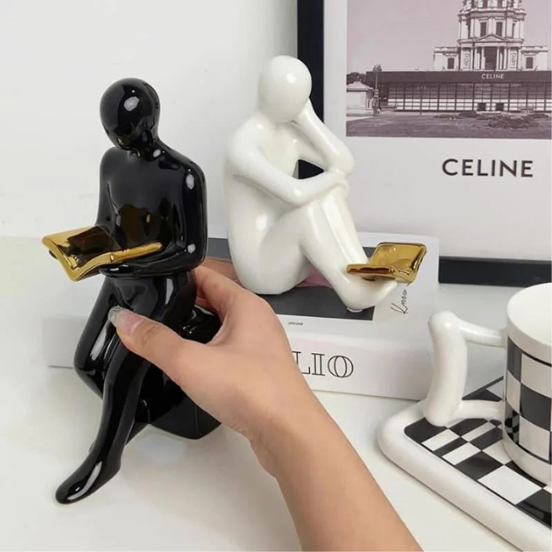Aparador de Livros em Cerâmica Decorativo para Escritório e Estante Lenogue Preto Branco