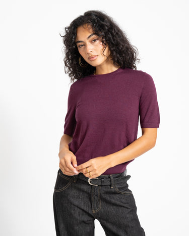 Aware Cara O-Neck Wool Knit Top Catawba Grape - Things I Like Things I Love