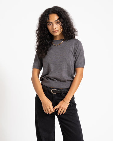 Aware Cara O-Neck Wool Knit Top Dark Grey Melange - Things I Like Things I Love