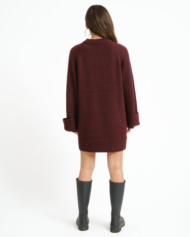 Aware Novah O-Neck Knit Mini Dress Winetasting - Things I Like Things I Love