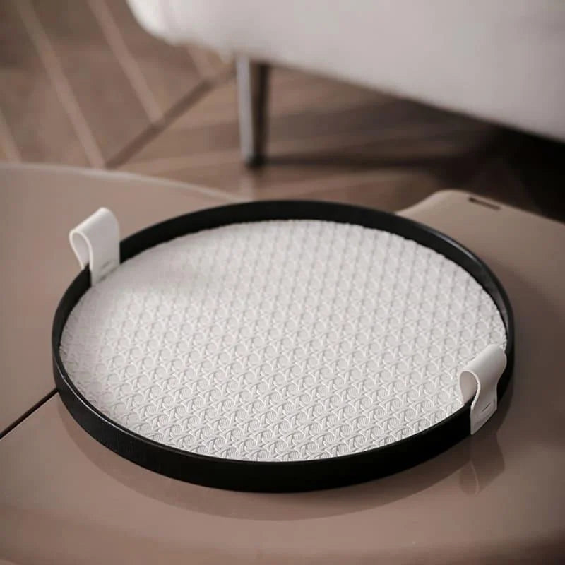 Bandeja Redonda Decorativa com Alça para Sala e Banheiro Lenogue Branco