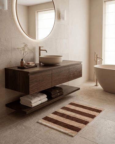 Bath Mat Stripe Brown Pink - Things I Like Things I Love
