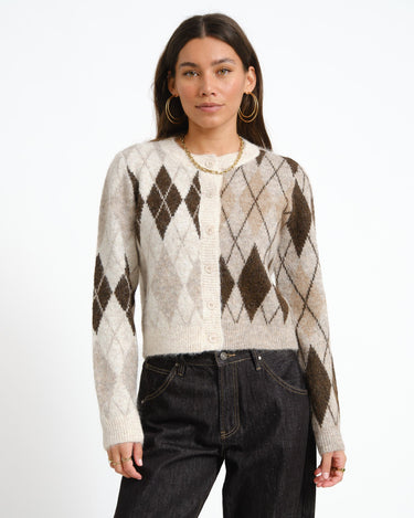 Bless Argyle Knit Cardigan Birch - Things I Like Things I Love