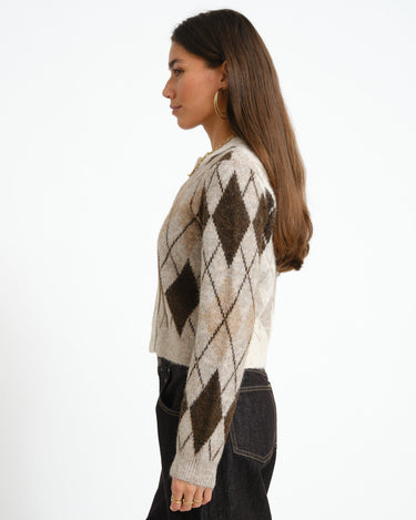 Bless Argyle Knit Cardigan Birch - Things I Like Things I Love