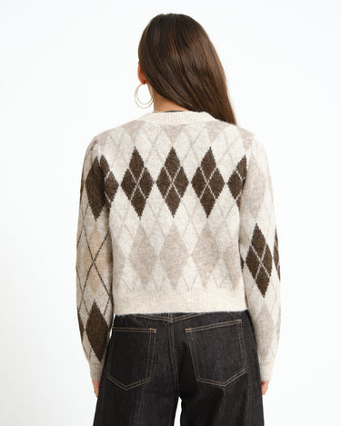 Bless Argyle Knit Cardigan Birch - Things I Like Things I Love