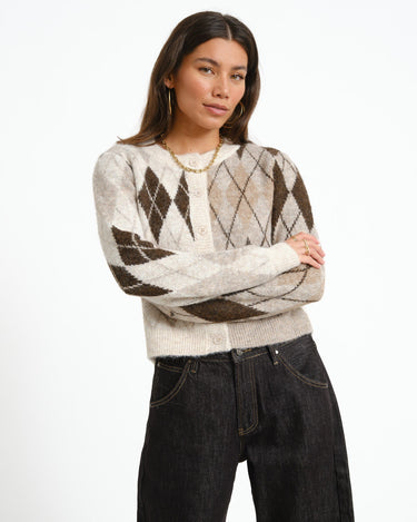 Bless Argyle Knit Cardigan Birch - Things I Like Things I Love
