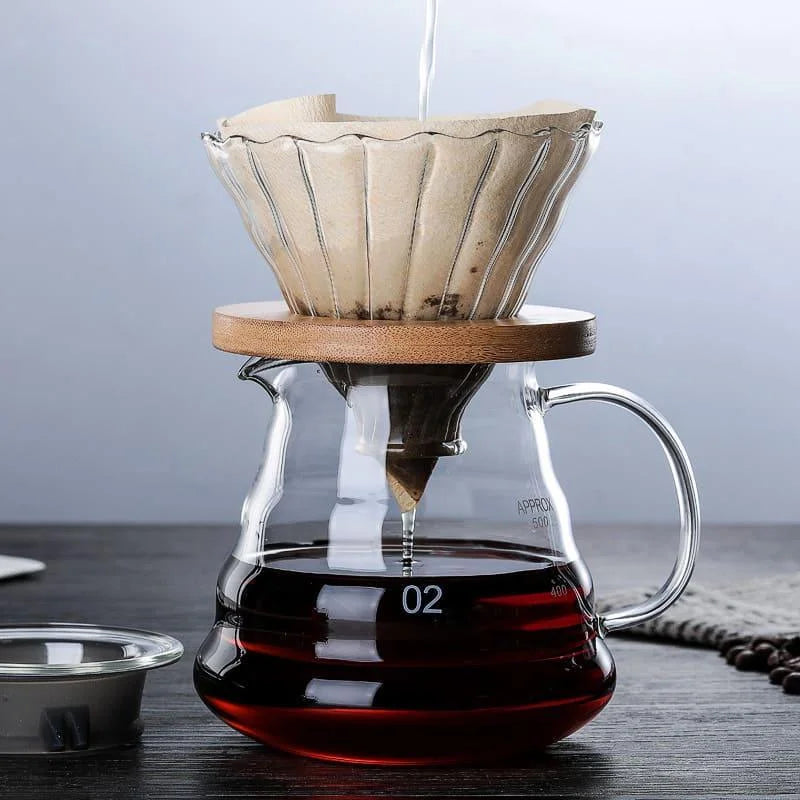 Bule de Café de Vidro Borossilicato com Coador Hario V60 Lenogue Conjunto (Bule 500ml + Coador)