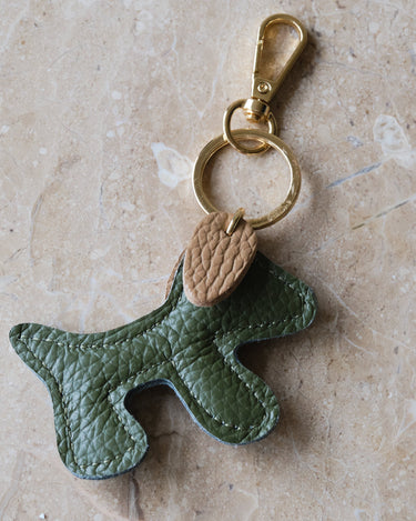 Bumpy Dog Bag Charm Real Leather Dark Green - Things I Like Things I Love