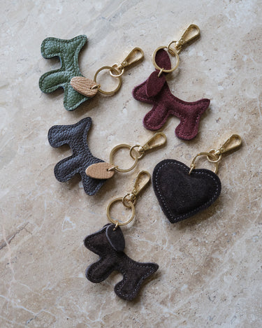 Bumpy Dog Bag Charm Real Leather Dark Green - Things I Like Things I Love