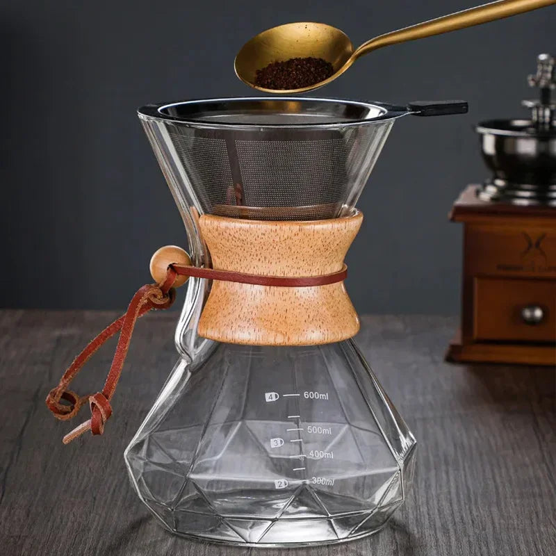Cafeteira Manual de Vidro Borossilicato com Design Diamante Lenogue