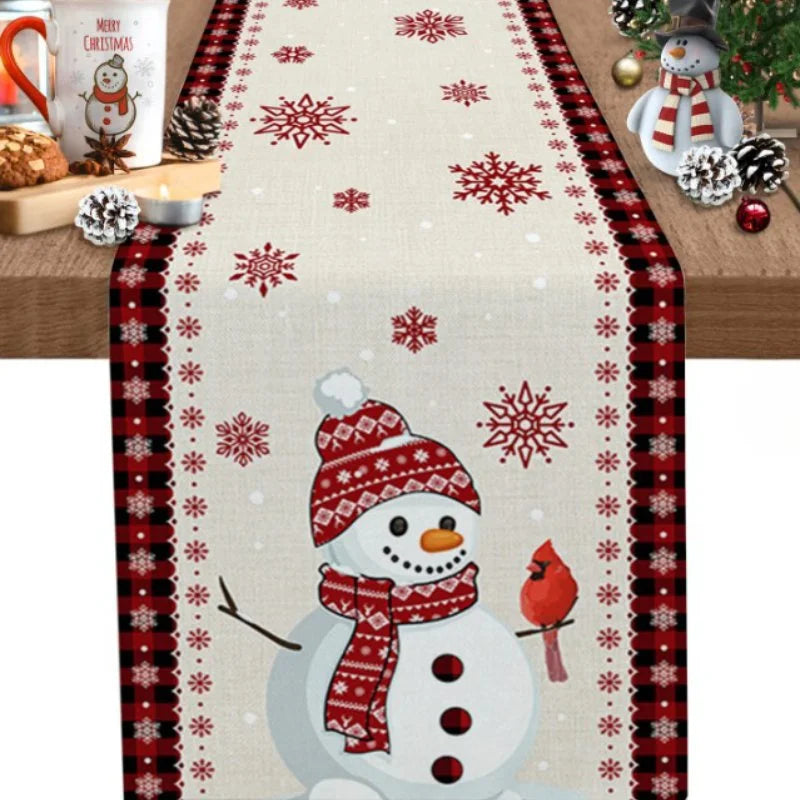Caminho de Mesa Natalino em Algodão para Decoração Lenogue Branco (boneco Neve) / 150 x 33 Cm