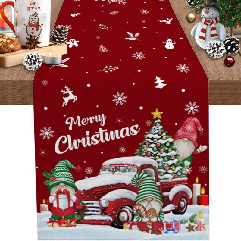 Caminho de Mesa Natalino em Algodão para Decoração Lenogue Vermelho (duendes Natal) / 150 x 33 Cm