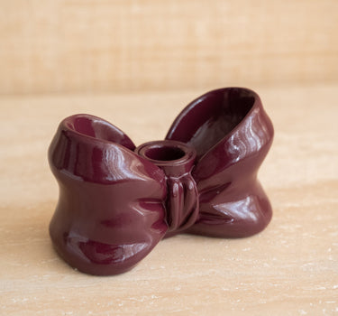 Candle Holder Bow Burgundy - Things I Like Things I Love