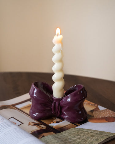 Candle Holder Bow Burgundy - Things I Like Things I Love